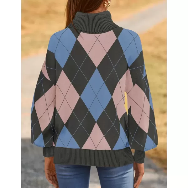 imageZESICA Sweaters for Women 2024 Fall Fashion Turtleneck Long Sleeve Ribbed Knit Loose Pullover TopsBlue