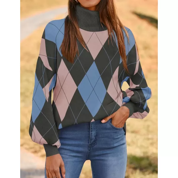 imageZESICA Sweaters for Women 2024 Fall Fashion Turtleneck Long Sleeve Ribbed Knit Loose Pullover TopsBlue