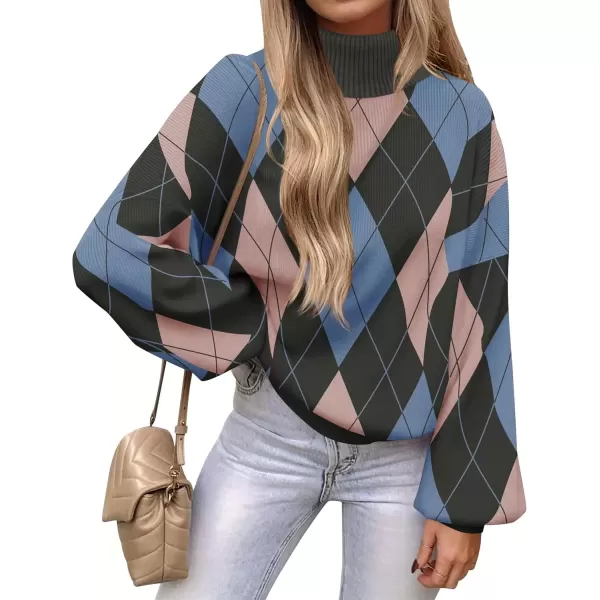 imageZESICA Sweaters for Women 2024 Fall Fashion Turtleneck Long Sleeve Ribbed Knit Loose Pullover TopsBlue