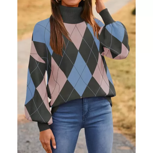 imageZESICA Sweaters for Women 2024 Fall Fashion Turtleneck Long Sleeve Ribbed Knit Loose Pullover TopsBlue