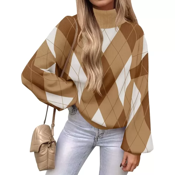 imageZESICA Sweaters for Women 2024 Fall Fashion Turtleneck Long Sleeve Ribbed Knit Loose Pullover TopsKhaki