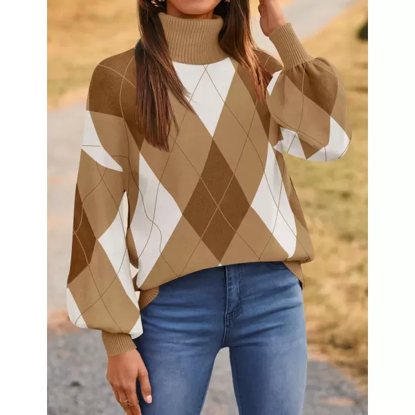 imageZESICA Sweaters for Women 2024 Fall Fashion Turtleneck Long Sleeve Ribbed Knit Loose Pullover TopsKhaki