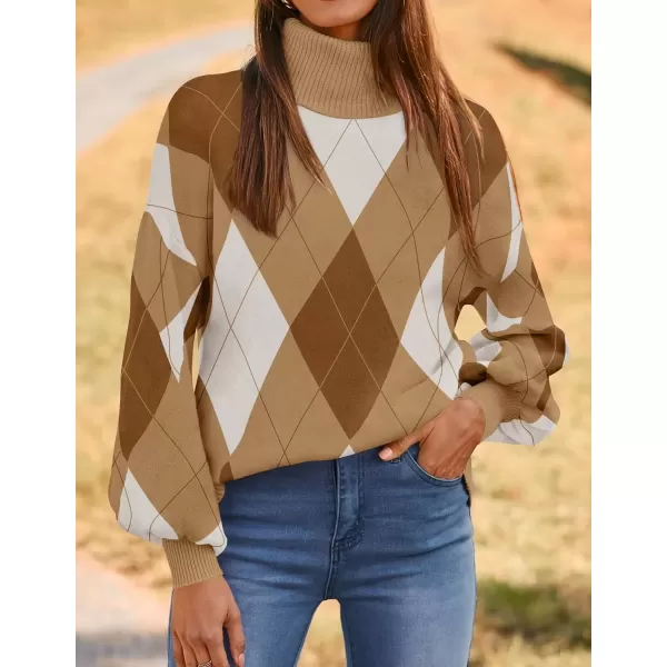imageZESICA Sweaters for Women 2024 Fall Fashion Turtleneck Long Sleeve Ribbed Knit Loose Pullover TopsKhaki