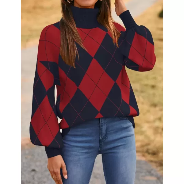 imageZESICA Sweaters for Women 2024 Fall Fashion Turtleneck Long Sleeve Ribbed Knit Loose Pullover TopsRed