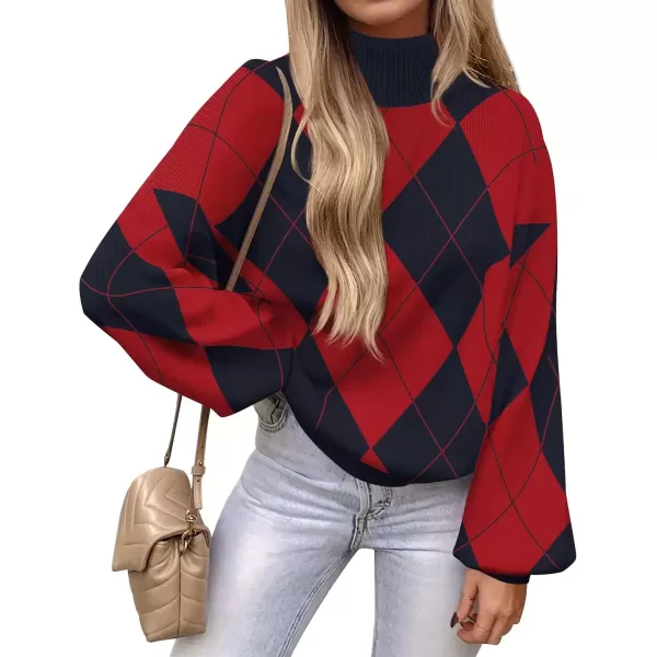 imageZESICA Sweaters for Women 2024 Fall Fashion Turtleneck Long Sleeve Ribbed Knit Loose Pullover TopsRed