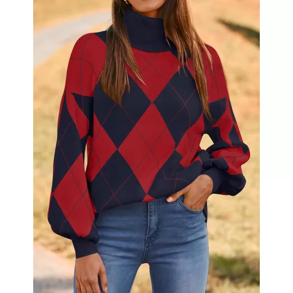 imageZESICA Sweaters for Women 2024 Fall Fashion Turtleneck Long Sleeve Ribbed Knit Loose Pullover TopsRed