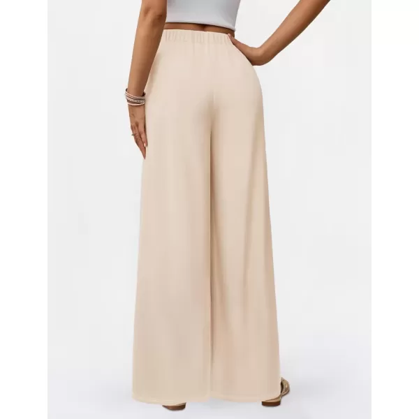 imageZESICA Womens 2024 Fall Knit Wide Leg Pants High Waist Adjustable Knot Loose Casual Flowy Long Trousers with PocketsApricot