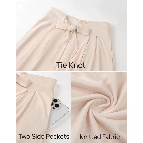 imageZESICA Womens 2024 Fall Knit Wide Leg Pants High Waist Adjustable Knot Loose Casual Flowy Long Trousers with PocketsApricot