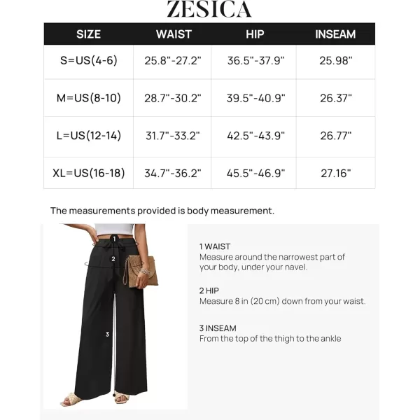 imageZESICA Womens 2024 Fall Knit Wide Leg Pants High Waist Adjustable Knot Loose Casual Flowy Long Trousers with PocketsBlack
