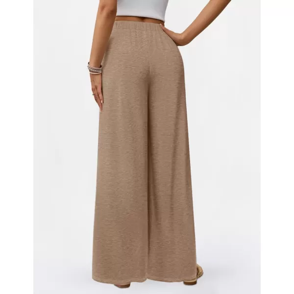 imageZESICA Womens 2024 Fall Knit Wide Leg Pants High Waist Adjustable Knot Loose Casual Flowy Long Trousers with PocketsBrown