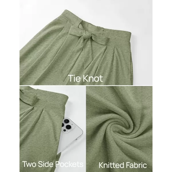 imageZESICA Womens 2024 Fall Knit Wide Leg Pants High Waist Adjustable Knot Loose Casual Flowy Long Trousers with PocketsGreen