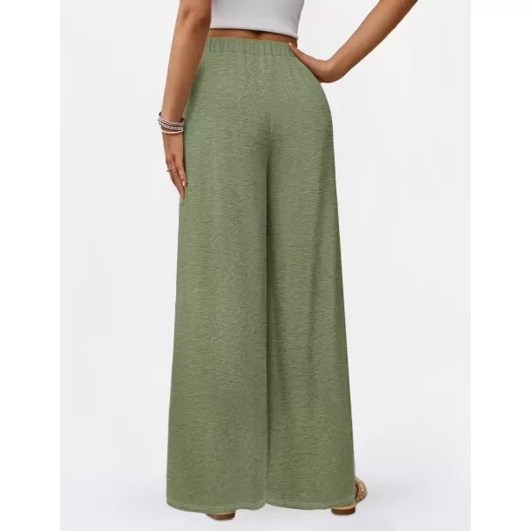 imageZESICA Womens 2024 Fall Knit Wide Leg Pants High Waist Adjustable Knot Loose Casual Flowy Long Trousers with PocketsGreen