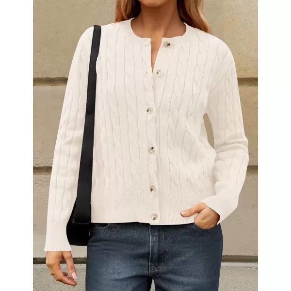 imageZESICA Womens 2024 Fall Winter Cable Knit Cardigan Sweaters Long Sleeve Crew Neck Button Open Front OutwearApricot