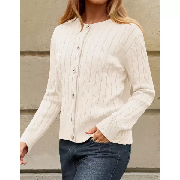 imageZESICA Womens 2024 Fall Winter Cable Knit Cardigan Sweaters Long Sleeve Crew Neck Button Open Front OutwearApricot