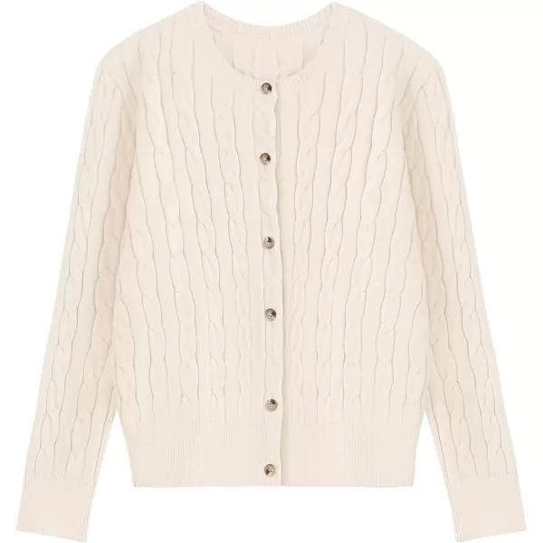 imageZESICA Womens 2024 Fall Winter Cable Knit Cardigan Sweaters Long Sleeve Crew Neck Button Open Front OutwearApricot