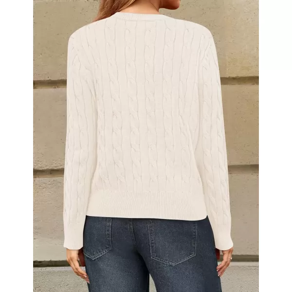 imageZESICA Womens 2024 Fall Winter Cable Knit Cardigan Sweaters Long Sleeve Crew Neck Button Open Front OutwearApricot
