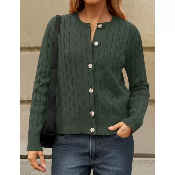 imageZESICA Womens 2024 Fall Winter Cable Knit Cardigan Sweaters Long Sleeve Crew Neck Button Open Front OutwearArmygreen