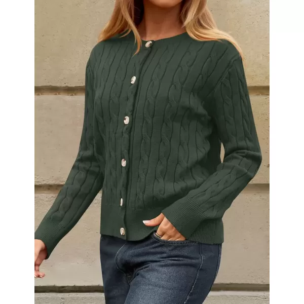 imageZESICA Womens 2024 Fall Winter Cable Knit Cardigan Sweaters Long Sleeve Crew Neck Button Open Front OutwearArmygreen