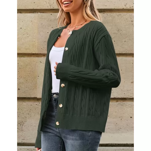 imageZESICA Womens 2024 Fall Winter Cable Knit Cardigan Sweaters Long Sleeve Crew Neck Button Open Front OutwearArmygreen