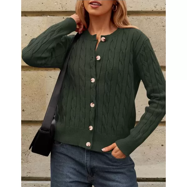imageZESICA Womens 2024 Fall Winter Cable Knit Cardigan Sweaters Long Sleeve Crew Neck Button Open Front OutwearArmygreen