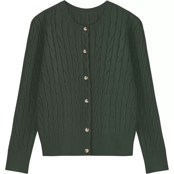 imageZESICA Womens 2024 Fall Winter Cable Knit Cardigan Sweaters Long Sleeve Crew Neck Button Open Front OutwearArmygreen