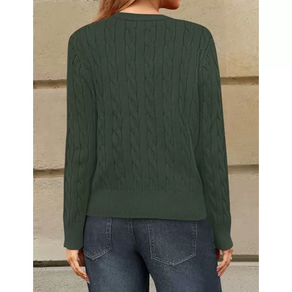 imageZESICA Womens 2024 Fall Winter Cable Knit Cardigan Sweaters Long Sleeve Crew Neck Button Open Front OutwearArmygreen