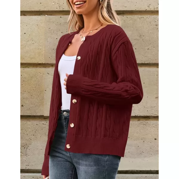 imageZESICA Womens 2024 Fall Winter Cable Knit Cardigan Sweaters Long Sleeve Crew Neck Button Open Front OutwearAuve