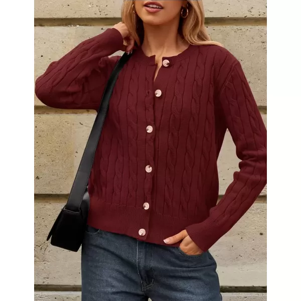 imageZESICA Womens 2024 Fall Winter Cable Knit Cardigan Sweaters Long Sleeve Crew Neck Button Open Front OutwearAuve