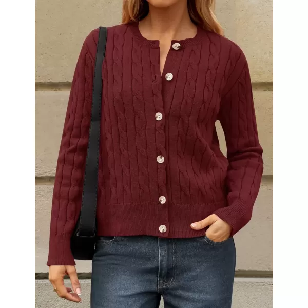 imageZESICA Womens 2024 Fall Winter Cable Knit Cardigan Sweaters Long Sleeve Crew Neck Button Open Front OutwearAuve