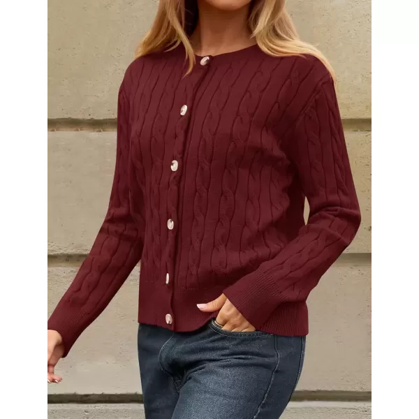 imageZESICA Womens 2024 Fall Winter Cable Knit Cardigan Sweaters Long Sleeve Crew Neck Button Open Front OutwearAuve