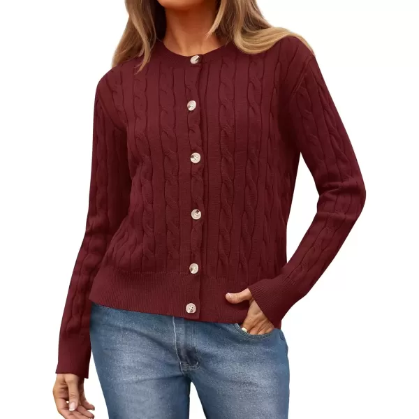 imageZESICA Womens 2024 Fall Winter Cable Knit Cardigan Sweaters Long Sleeve Crew Neck Button Open Front OutwearAuve
