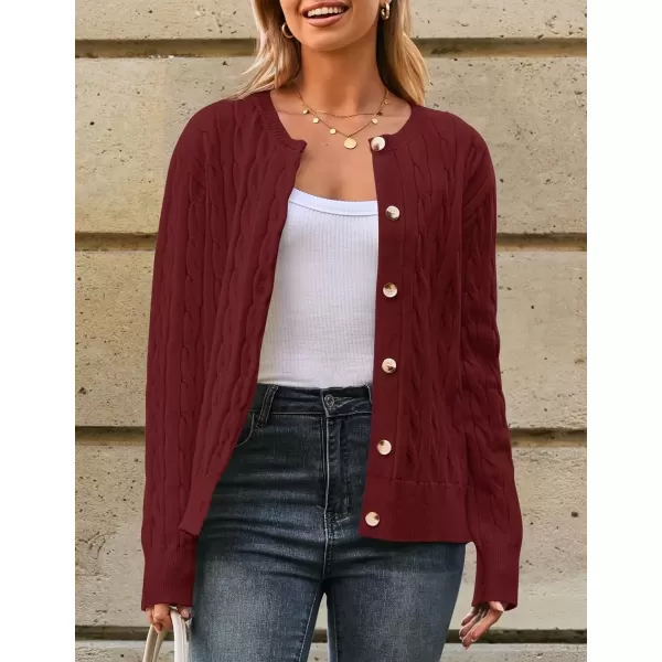 imageZESICA Womens 2024 Fall Winter Cable Knit Cardigan Sweaters Long Sleeve Crew Neck Button Open Front OutwearAuve