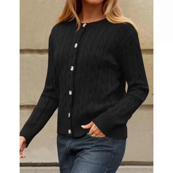 imageZESICA Womens 2024 Fall Winter Cable Knit Cardigan Sweaters Long Sleeve Crew Neck Button Open Front OutwearBlack