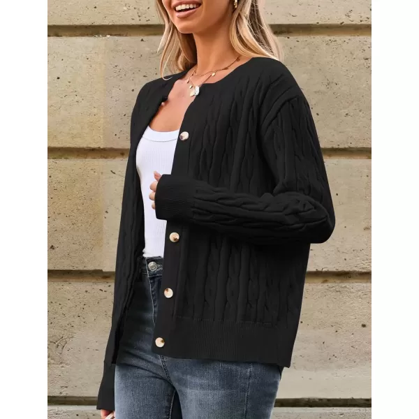 imageZESICA Womens 2024 Fall Winter Cable Knit Cardigan Sweaters Long Sleeve Crew Neck Button Open Front OutwearBlack