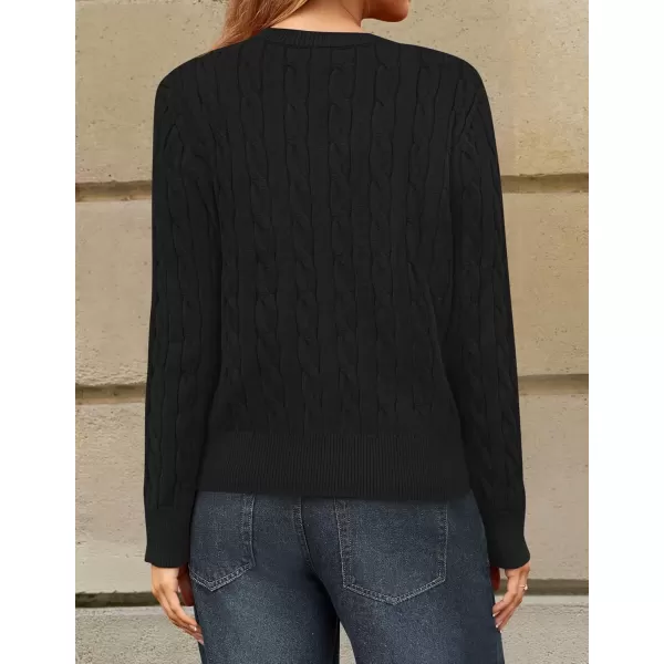 imageZESICA Womens 2024 Fall Winter Cable Knit Cardigan Sweaters Long Sleeve Crew Neck Button Open Front OutwearBlack