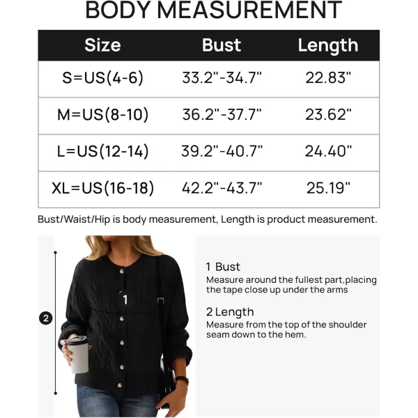 imageZESICA Womens 2024 Fall Winter Cable Knit Cardigan Sweaters Long Sleeve Crew Neck Button Open Front OutwearBlack