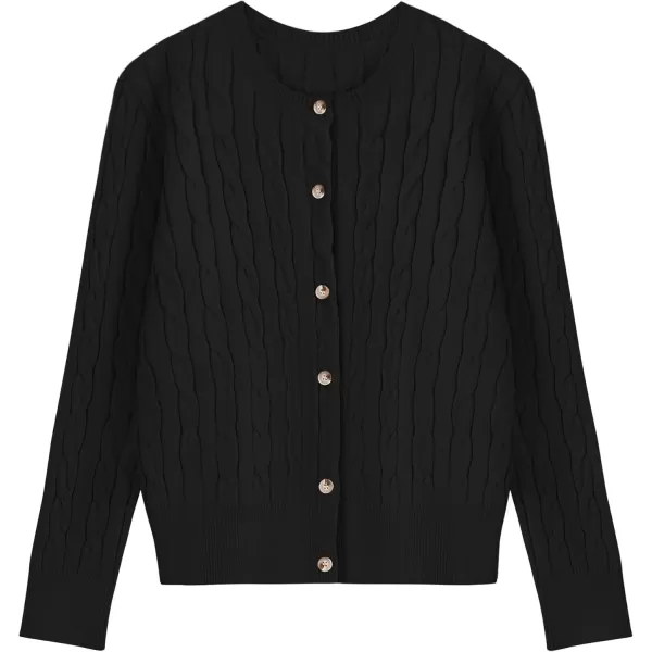 imageZESICA Womens 2024 Fall Winter Cable Knit Cardigan Sweaters Long Sleeve Crew Neck Button Open Front OutwearBlack