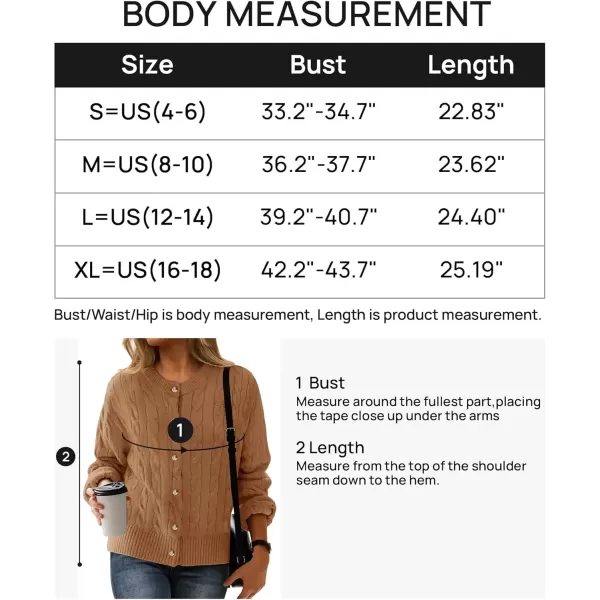 imageZESICA Womens 2024 Fall Winter Cable Knit Cardigan Sweaters Long Sleeve Crew Neck Button Open Front OutwearCamel