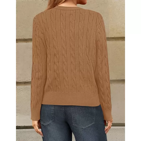 imageZESICA Womens 2024 Fall Winter Cable Knit Cardigan Sweaters Long Sleeve Crew Neck Button Open Front OutwearCamel