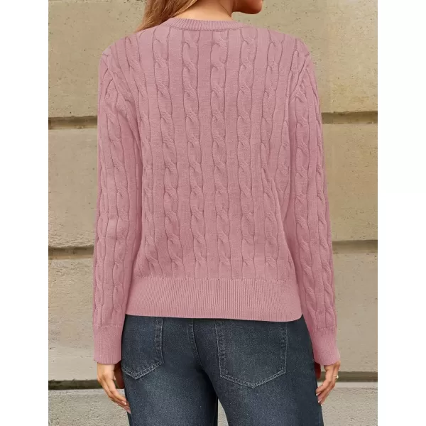 imageZESICA Womens 2024 Fall Winter Cable Knit Cardigan Sweaters Long Sleeve Crew Neck Button Open Front OutwearDustypink