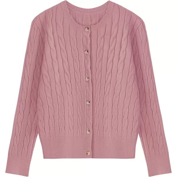 imageZESICA Womens 2024 Fall Winter Cable Knit Cardigan Sweaters Long Sleeve Crew Neck Button Open Front OutwearDustypink