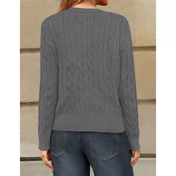 imageZESICA Womens 2024 Fall Winter Cable Knit Cardigan Sweaters Long Sleeve Crew Neck Button Open Front OutwearGray
