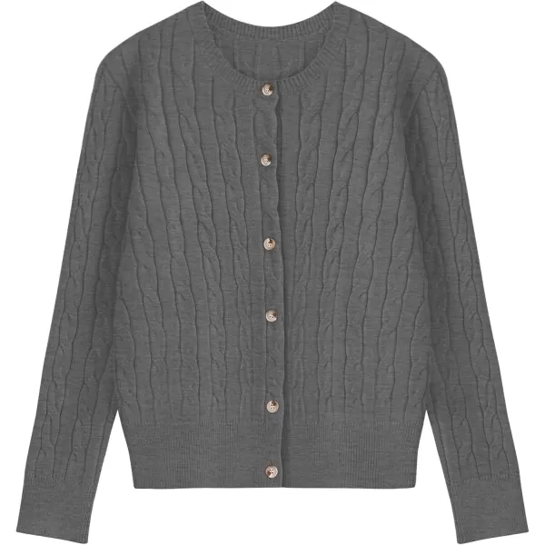 imageZESICA Womens 2024 Fall Winter Cable Knit Cardigan Sweaters Long Sleeve Crew Neck Button Open Front OutwearGray