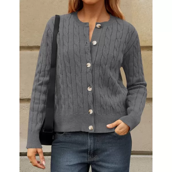 imageZESICA Womens 2024 Fall Winter Cable Knit Cardigan Sweaters Long Sleeve Crew Neck Button Open Front OutwearGray