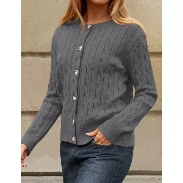 imageZESICA Womens 2024 Fall Winter Cable Knit Cardigan Sweaters Long Sleeve Crew Neck Button Open Front OutwearGray