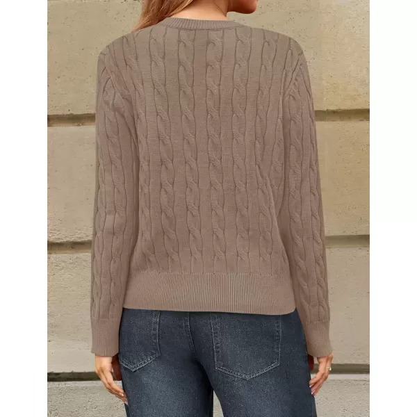 imageZESICA Womens 2024 Fall Winter Cable Knit Cardigan Sweaters Long Sleeve Crew Neck Button Open Front OutwearKhaki