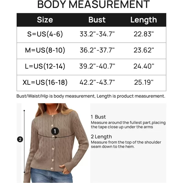 imageZESICA Womens 2024 Fall Winter Cable Knit Cardigan Sweaters Long Sleeve Crew Neck Button Open Front OutwearKhaki