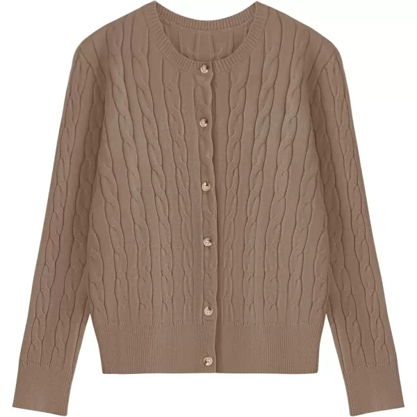 imageZESICA Womens 2024 Fall Winter Cable Knit Cardigan Sweaters Long Sleeve Crew Neck Button Open Front OutwearKhaki