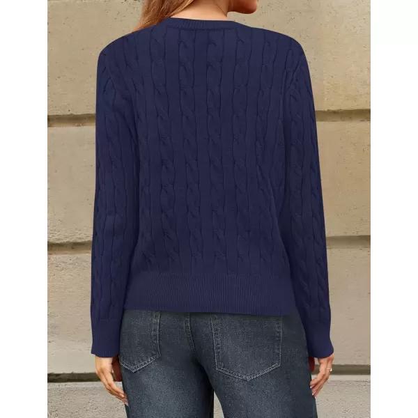 imageZESICA Womens 2024 Fall Winter Cable Knit Cardigan Sweaters Long Sleeve Crew Neck Button Open Front OutwearNavy