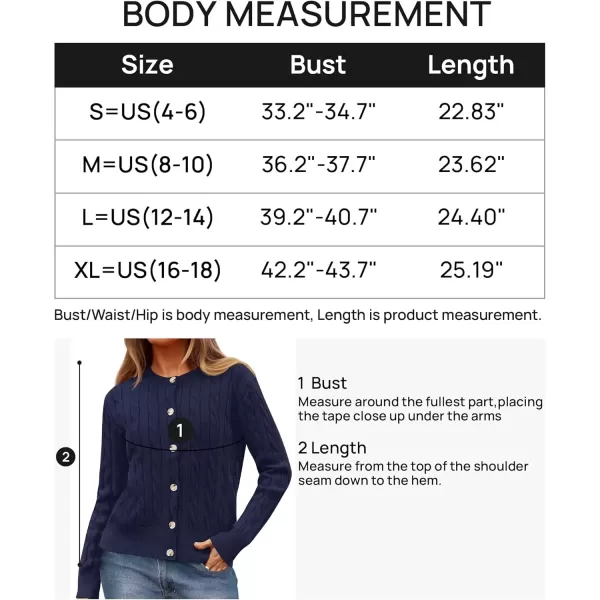 imageZESICA Womens 2024 Fall Winter Cable Knit Cardigan Sweaters Long Sleeve Crew Neck Button Open Front OutwearNavy